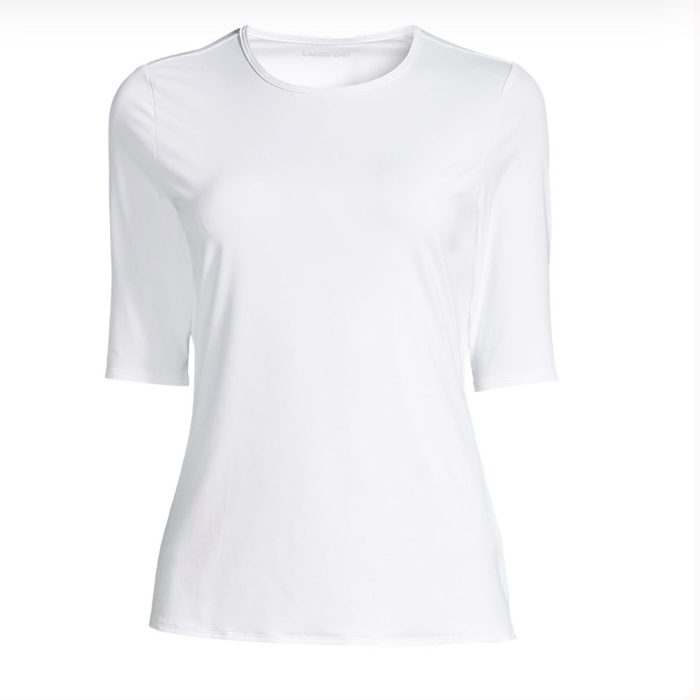 Lands' End Women's Sunshade UPF 50 Elbow Sleeve Relaxed Rash Guard White M